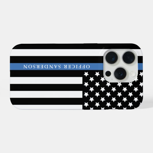 Police Thin Blue Line American Flag Officer Name iPhoneケース (裏面横)
