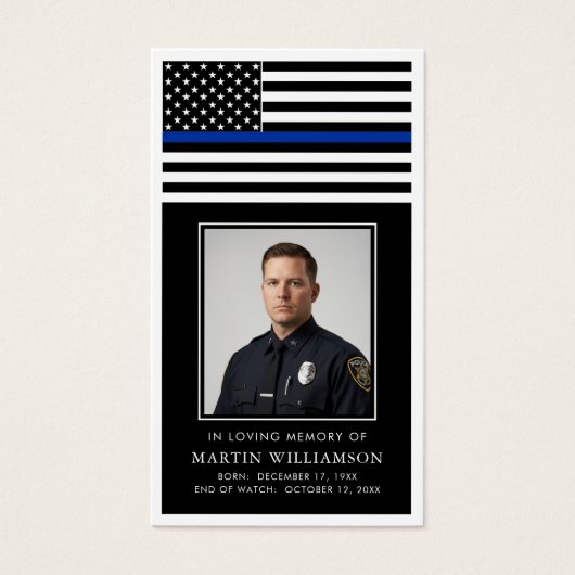 Police Thin Blue Line Flag Funeral Prayer Card (正面)