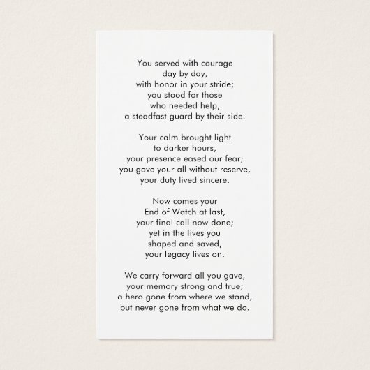 Police Thin Blue Line Flag Photo Prayer Card (裏面)