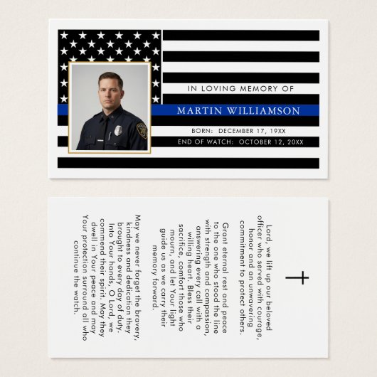 Police Thin Blue Line Flag Sympathy Prayer Card (正面&裏面)