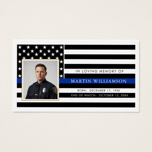 Police Thin Blue Line Photo Sympathy Prayer Card (正面)