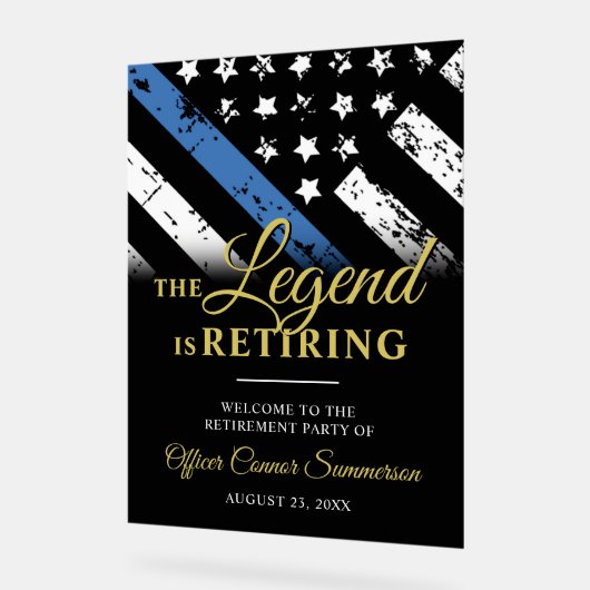 Police Thin Blue Line Retirement Party Welcome アクリルサイン (傾斜)