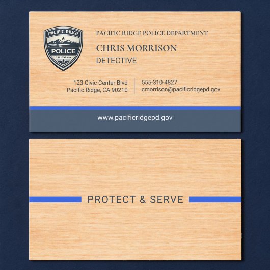 Police Thin Blue Line Rustic Wood Business Card 名刺