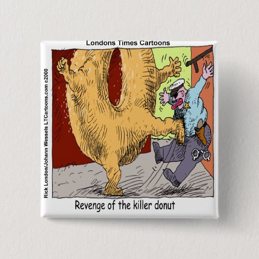 Police Vs Dout おもしろい Cartoon 缶バッジ (正面)