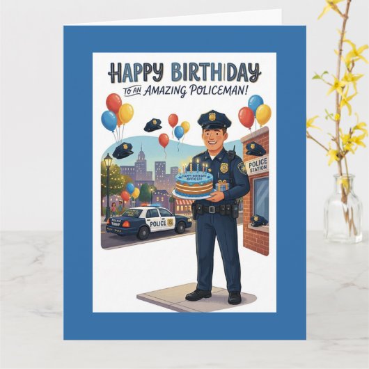 Policeman's Birthday カード (黄色い花)