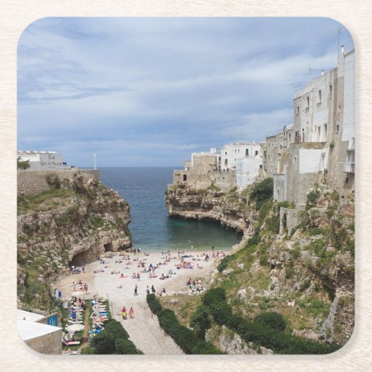 Polignano Pugliaのコースターのロバ都市ビーチ スクエアペーパーコースター (正面)