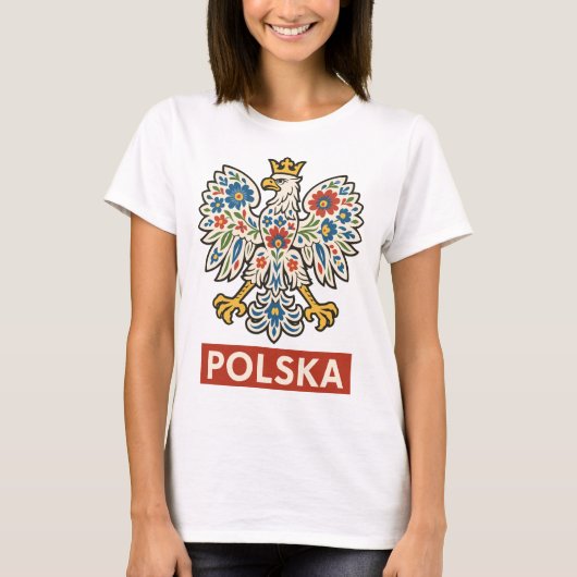 Polish Eagle Floral Folk Polska Tシャツ (正面)