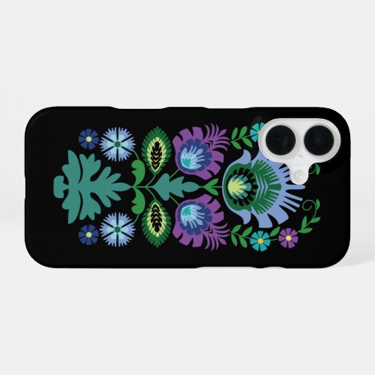 Polish Folk Flowers Light Blue iPhone 16ケース (裏面横)