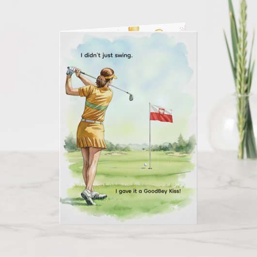 Polish Golfer Birthday Card, Retro Lady, Poland カード (正面)