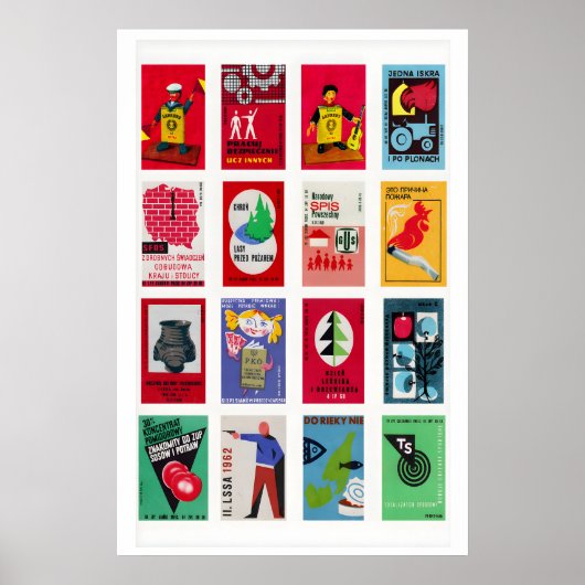 Polish Matchbox Labels Grid Print, Vintage ポスター (正面)