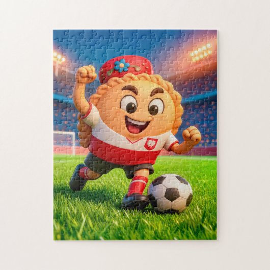 Polish pierogi soccer player on bright stadium fie ジグソーパズル (縦)