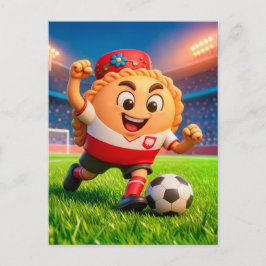 Polish pierogi soccer player on bright stadium fie ポストカード