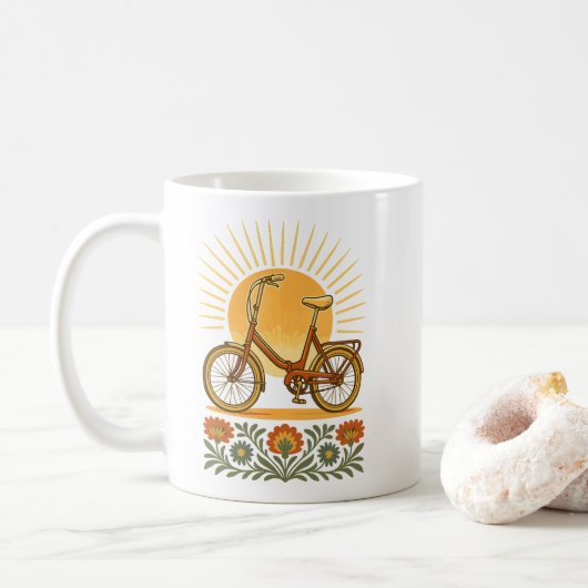 Polish Retro Bike Folk Sunset コーヒーマグカップ (ドーナツ)