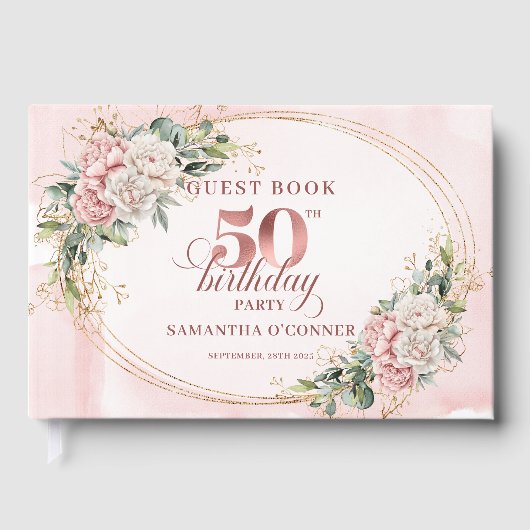 Polished Blush Greenery 50th Birthday Guestbook ゲストブック (正面)
