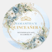 Polished Dusty Blue Gold Greenery 15th Birthday   ラウンドシール (正面)