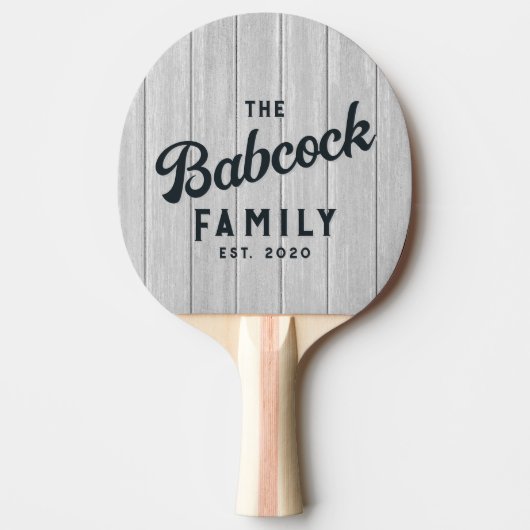 Polished Gray Wooden Boards Retro Family Name 卓球ラケット (正面)