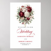 Polished Maroon Floral Gold Wedding Welcome Poster ポスター (正面)
