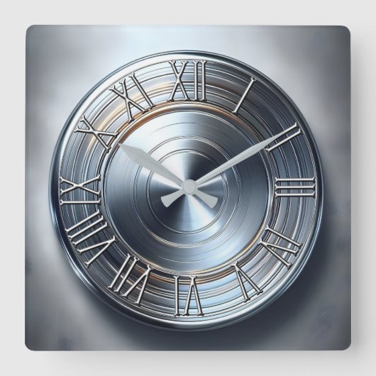 polished nickel round plate スクエア壁時計 (正面)