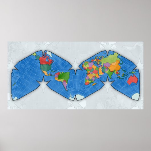 Political World Map Cahill-Keyes projection ポスター (正面)