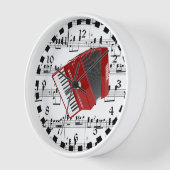 Polka、楽譜に赤のアコーディオン 壁時計 (傾斜)