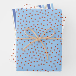 Polka Dot and Stripe Gift Wrap Red Blue Holiday  ラッピングペーパーシート