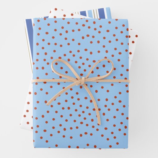 Polka Dot and Stripe Gift Wrap Red Blue Holiday  ラッピングペーパーシート (インサイチュ)