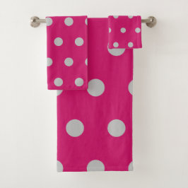 Polka Dot Bath Towels (Hot Pink & Gray) バスタオルセット