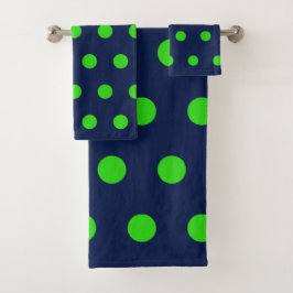 Polka Dot Bath Towels (Navy Blue & Lime Green) バスタオルセット