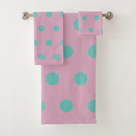Polka Dot Bath Towels (Pink & Aqua) バスタオルセット