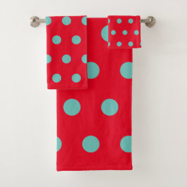 Polka Dot Bath Towels (Red & Aqua) バスタオルセット