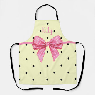 Polka Dot Black Yellow Pink Bow Personalized エプロン