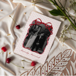 Polka Dot Bow Photo Merrily Married Couple Wedding シーズンカード