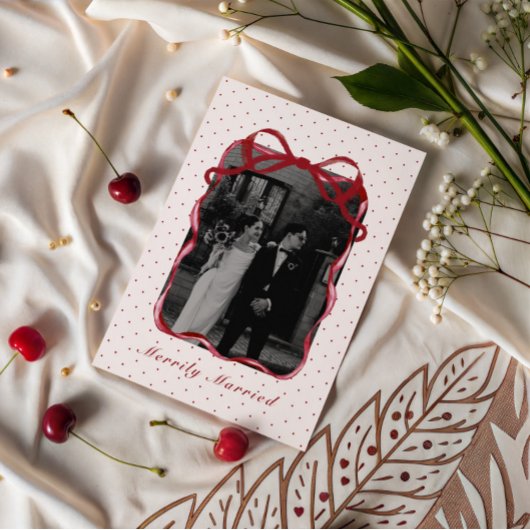 Polka Dot Bow Photo Merrily Married Couple Wedding シーズンカード