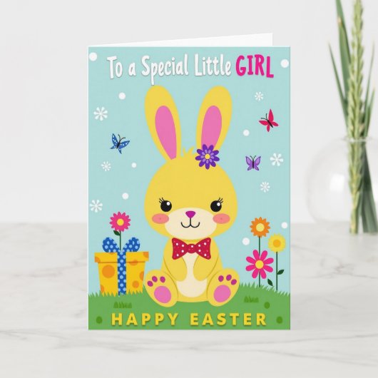 Polka Dot Easter Little Girl Card カード (正面)
