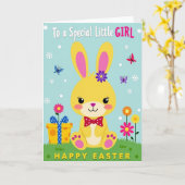 Polka Dot Easter Little Girl Card カード (黄色い花)