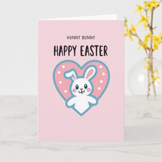 Polka Dot Heart Bunny Card カード (黄色い花)