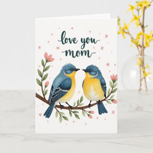 Polka Dot Love Birds Card カード (黄色い花)