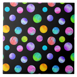 Polka dot multi colored watercolor  タイル