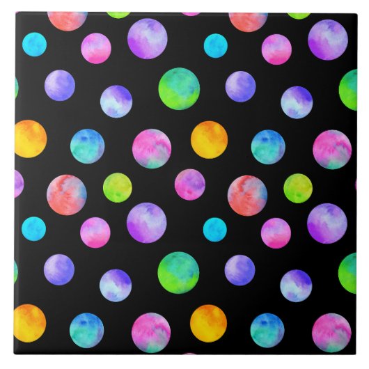 Polka dot multi colored watercolor  タイル (正面)