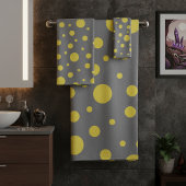 Polka Dot Pattern Yellow Gray バスタオルセット