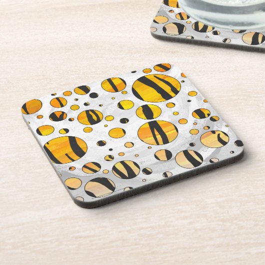 Polka Dot Tiger Black and Orange Print コースター (左側)