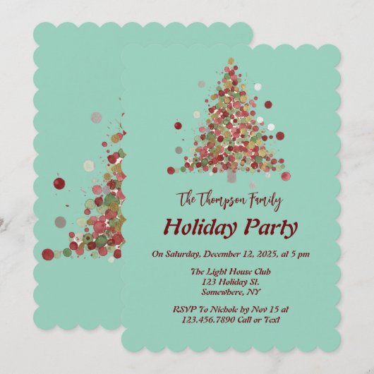 Polka Dot Tree Christmas Holiday Party 招待状 (正面/裏面)