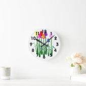 Polka Dot Tulips Clock ラウンド壁時計 (ホーム)