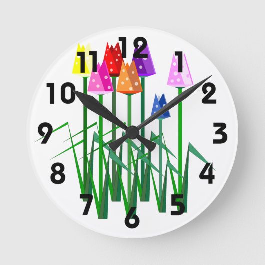 Polka Dot Tulips Clock ラウンド壁時計 (正面)