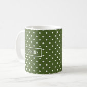 Polka Dots Pattern Olive Green With Custom Name コーヒーマグカップ (正面左)