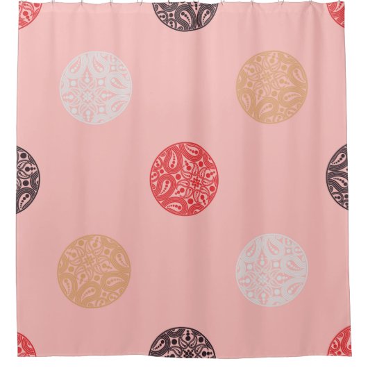 Polka dots seamless pattern. Mosaic of ethnic figu シャワーカーテン (正面)