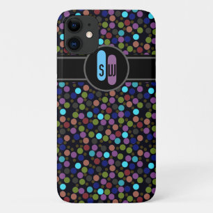 polkadots, label and initials iPhone 11 ケース