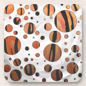Polks Dot Tiger Hot orange and Black Print コースター (正面)