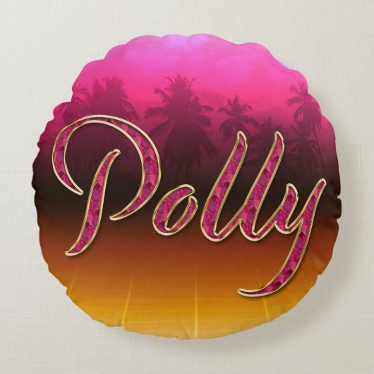 Polly Vorname Name golden pink Kissen ラウンドクッション (正面)