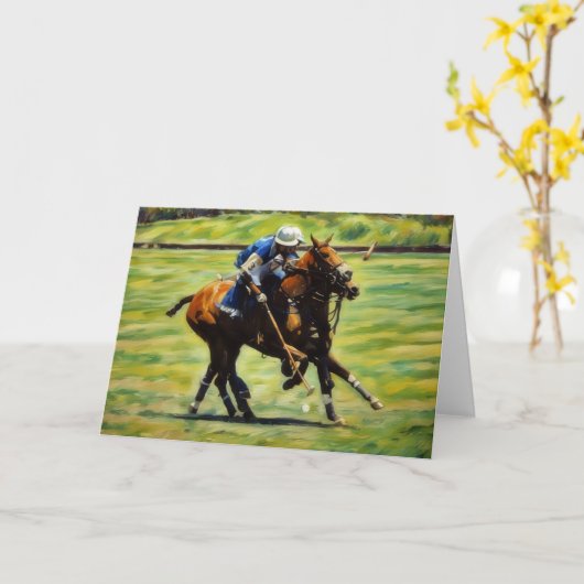Polo Action Polo Horse Rider Art Note Card カード (黄色い花)
